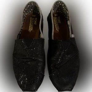 TOMS Black Glitter Slip On sz 8 flats comfortable casuals shoe